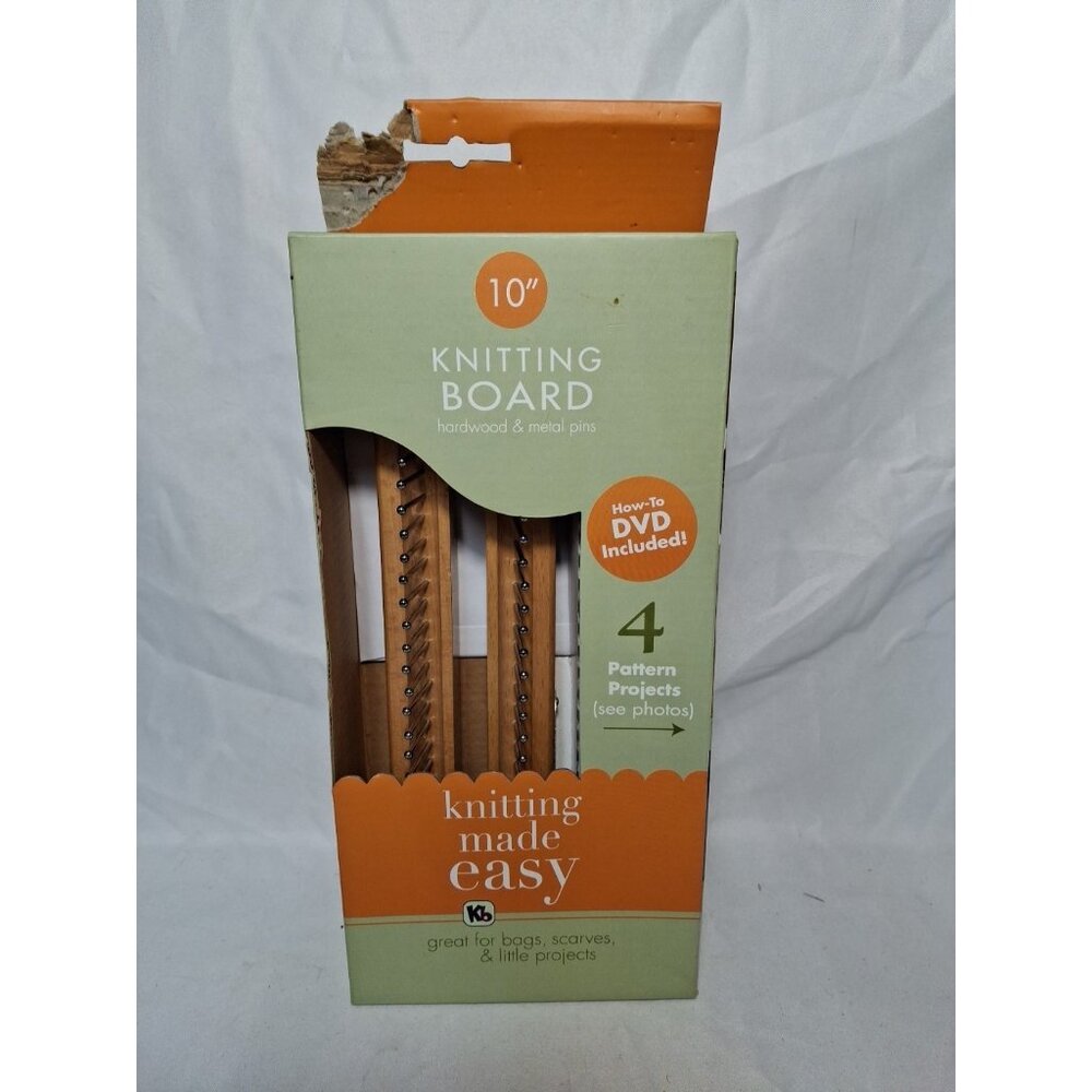 10 Inch Knitting Board Hardwood & Metal Pins 4 Pattern Projects + DVD